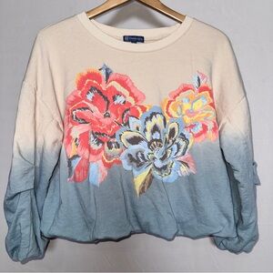 Democracy Cream Blue Floral Dip Dye PL Bubble Hem Sweatshirt Boho